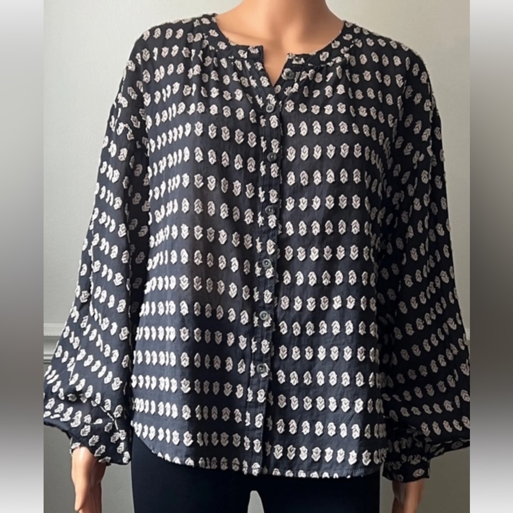 Pilcro and the Letterpress TAVI Textured Button- down and Patterned Blouse
